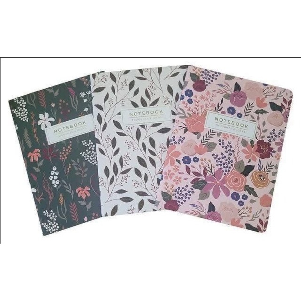 Threshold Floral Journal Set of 3 Lined Notebooks 60 Sheets Each 6x8 Pink Green